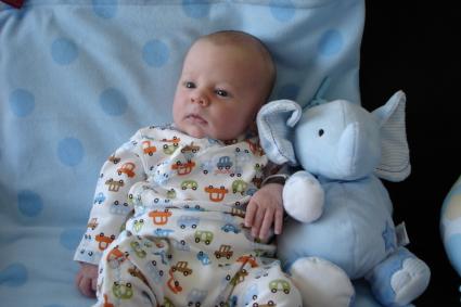 Ted poses with the Blue Elephant